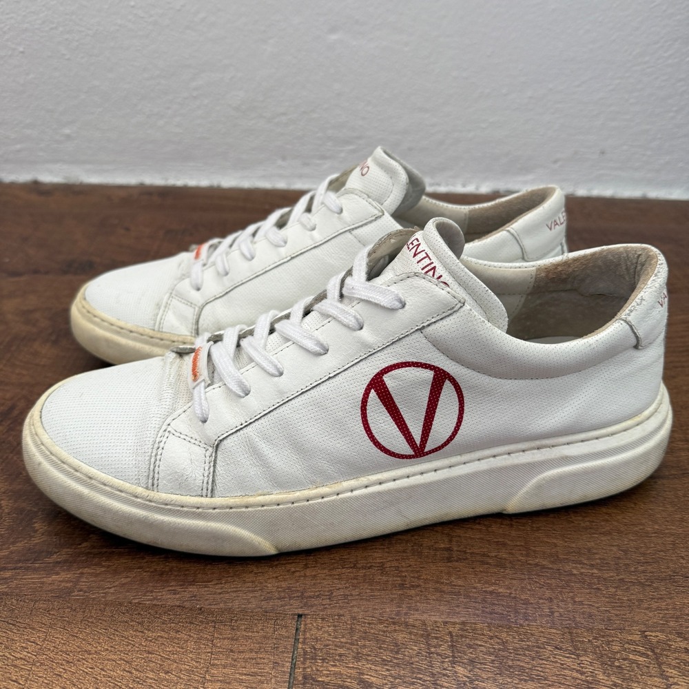 Valentino Sneakers Mens 45 (US 12) White Red V Logo Leather Low Top Italy